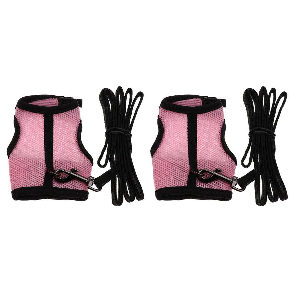 2x Hamster Rabbit Guinea Pig Rat Ferret Breathable Mesh Harness Leash Pink S