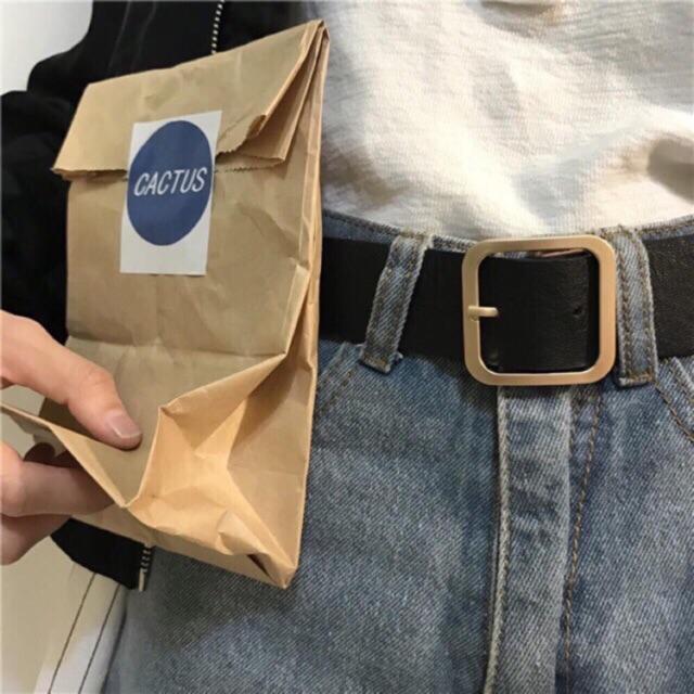 DÂY THẮT LƯNG DA NAM NỮ DA ULZZANG, DÂY NỊT, BELT DA MẶT VUÔNG BẠC, MẶT TRÒN ULZZANG ĐEN KÈM MÓC TRÒN CÁ TÍNH