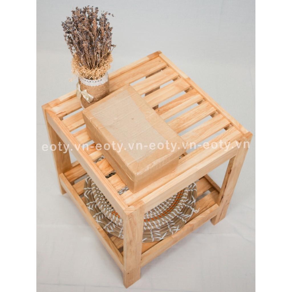 Tủ đầu giường, kệ gỗ 2 tầng trang trí gỗ cao su 40cm