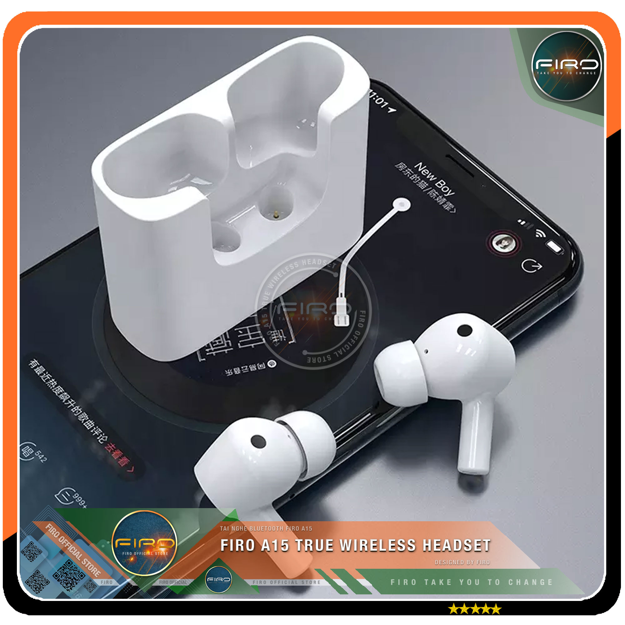 Tai Nghe Bluetooth Không Dây FIRO A15 - Tai Nghe True Wireless Earbuds FIRO A15 Bluetooth V5.1 - Pin Dock Sạc 380mAh - Thời gian sử dụng 5H - Cảm Ứng Thông Minh,Âm Thanh Stereo, Âm Bass Cực Chất - Phù Hợp Với Tất Cả Dòng Máy - Hàng Chính Hãng