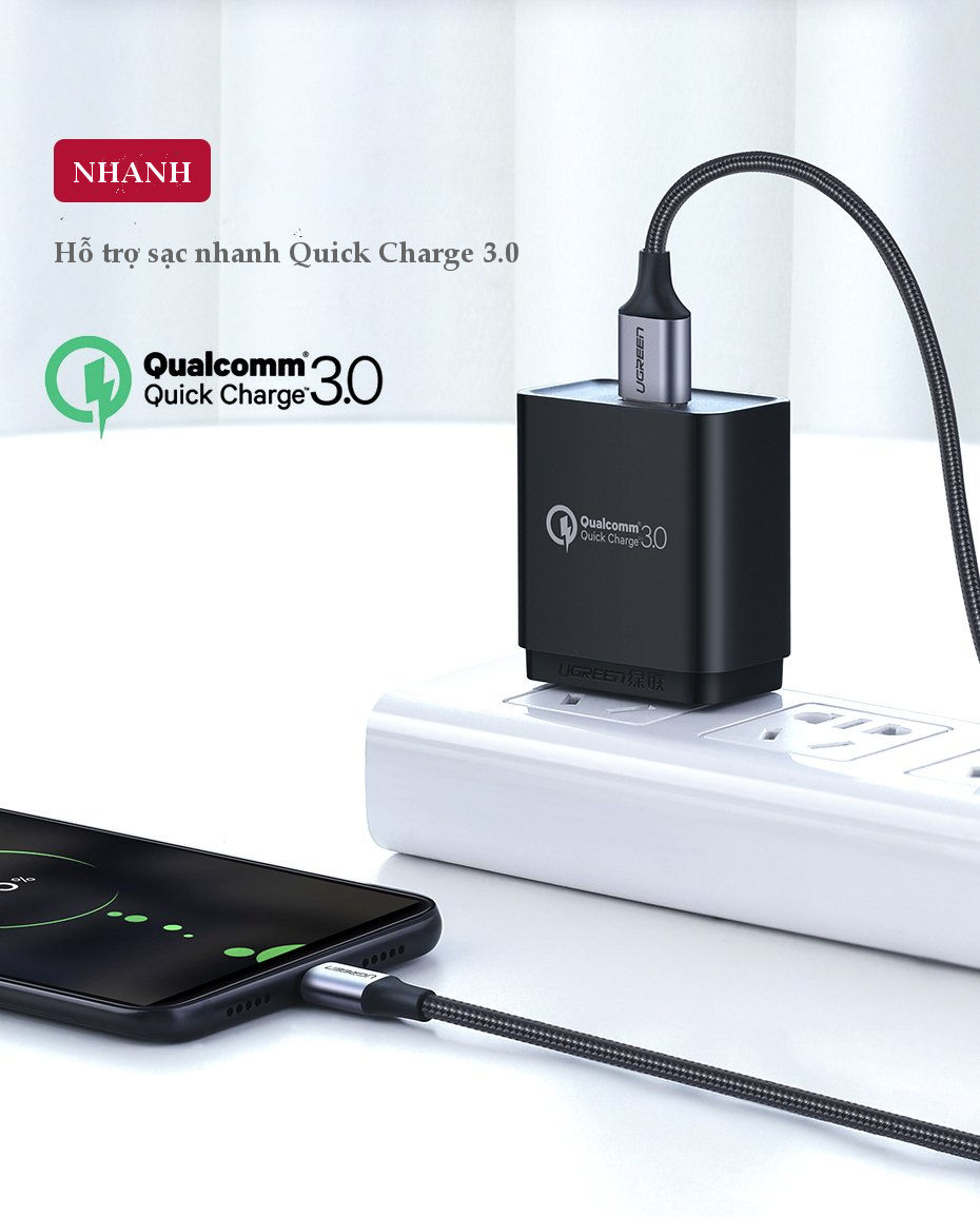 Dây cáp sạc nhanh Micro USB Ugreen US290 dài 3m, vỏ sợi bện siêu bền - Hàng nhập khẩu chính hãng