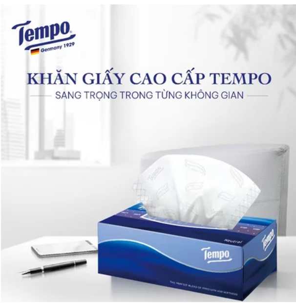 [MUA 5 KHĂN GIẤY HỘP TẶNG 1 KHĂN GIẤY HỘP] Khăn Giấy Hộp Rút Cao Cấp Tempo - 3 lớp bền dai, không kích ứng da - Thương hiệu Đức, Hương Gỗ táo Giao Bao Bì Tết