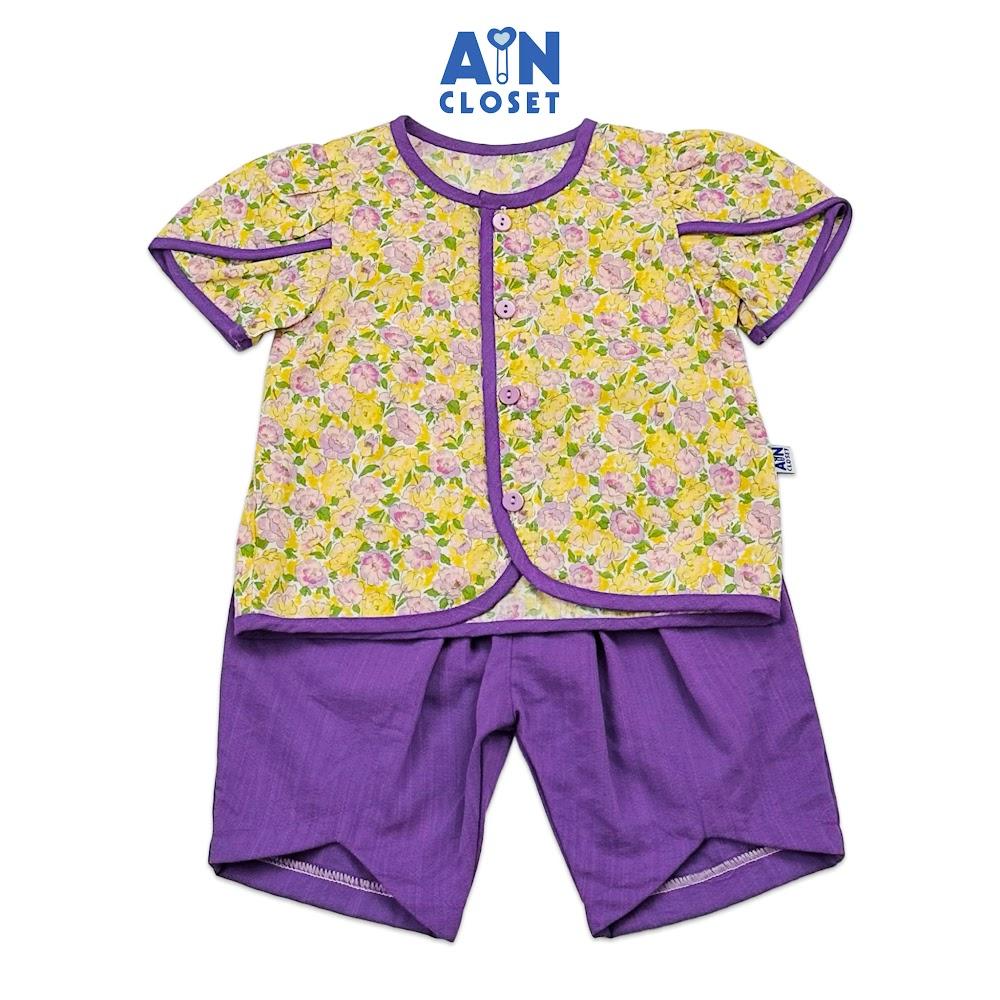 Bộ quần áo lửng bé gái họa tiết Hoa Hồng Leo tím cotton - AICDBGI8APR9 - AIN Closet