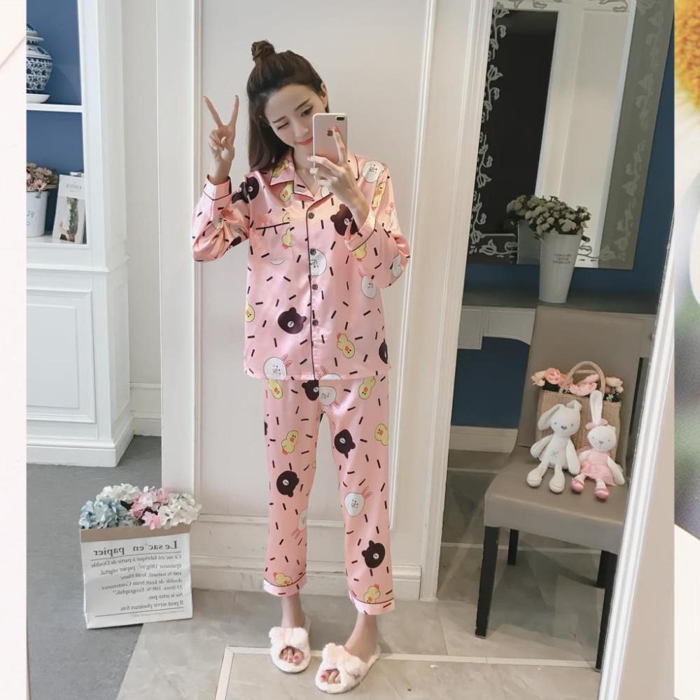 Đồ bộ Pijama lụa áo dài tay, quần dài - Đồ Mặc Nhà Nữ Cao Cấp Hàng Loại 1 Mềm Mại B57