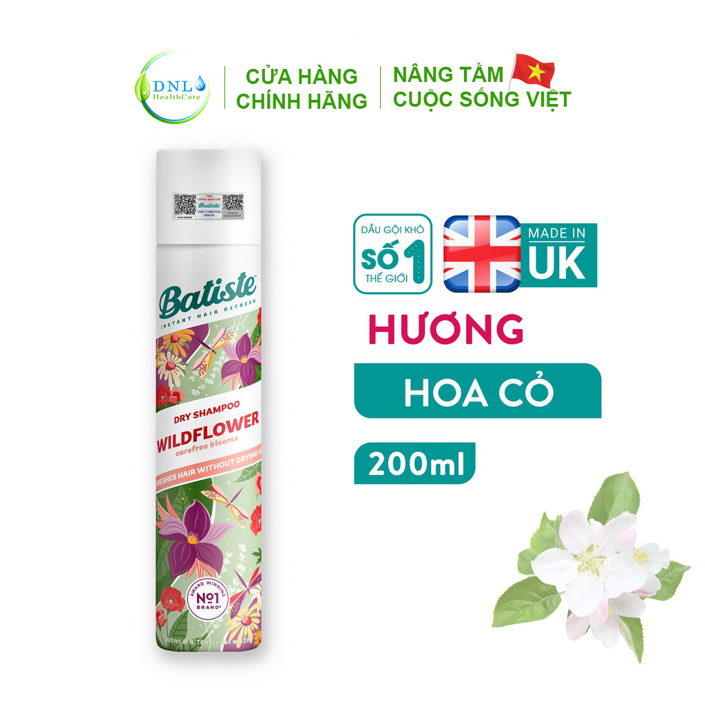 Dầu Gội Khô Batiste Hương Hoa Cỏ Nữ Tính, Tươi Mát - Batiste Dry Shampoo Fresh & Feminine Wildflower 200ml