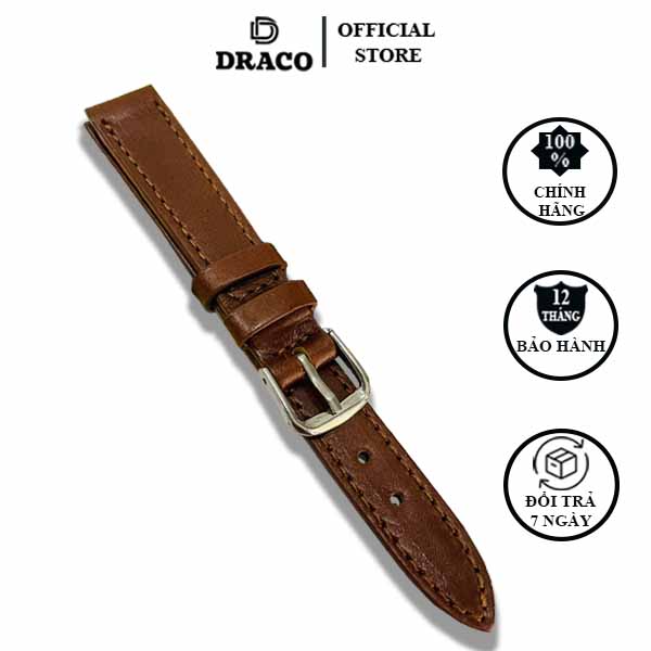 Dây da đòng hồ Draco DDDH03 màu nâu - size 14 nữ  chấy liệu da bò thật cao cấp