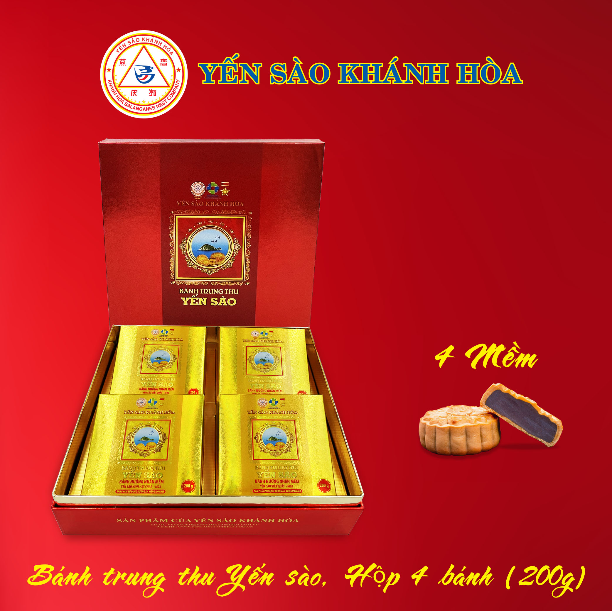 [Hộp 4] Bánh Trung thu Yến sào Khánh Hòa, Bánh nướng nhân mềm và thập cẩm - 200g