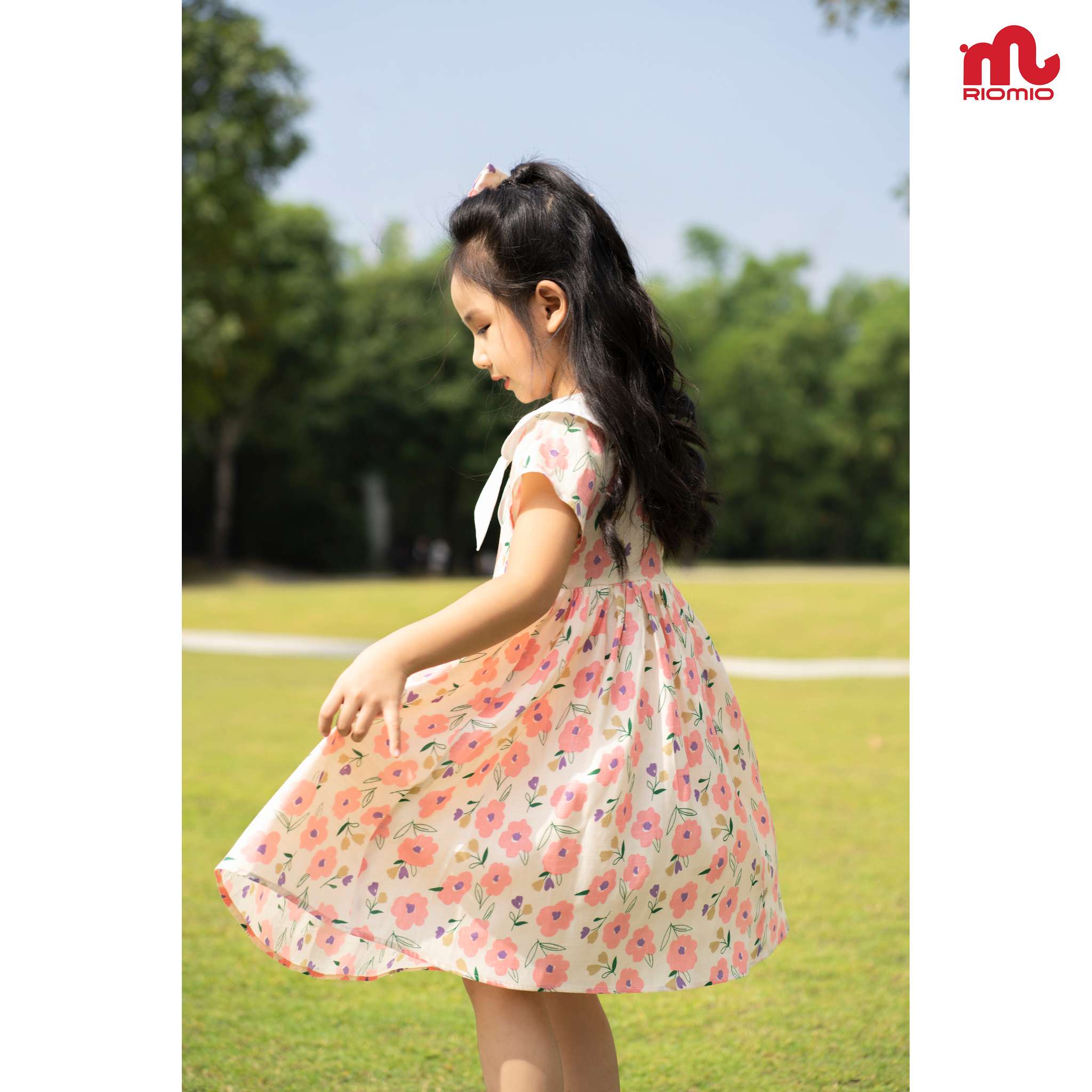 Váy thô hoa bé gái RIOMIO size 3-10 tuổi phối cổ nơ xinh xắn đẹp cho bé đi chơi đi học - RV386