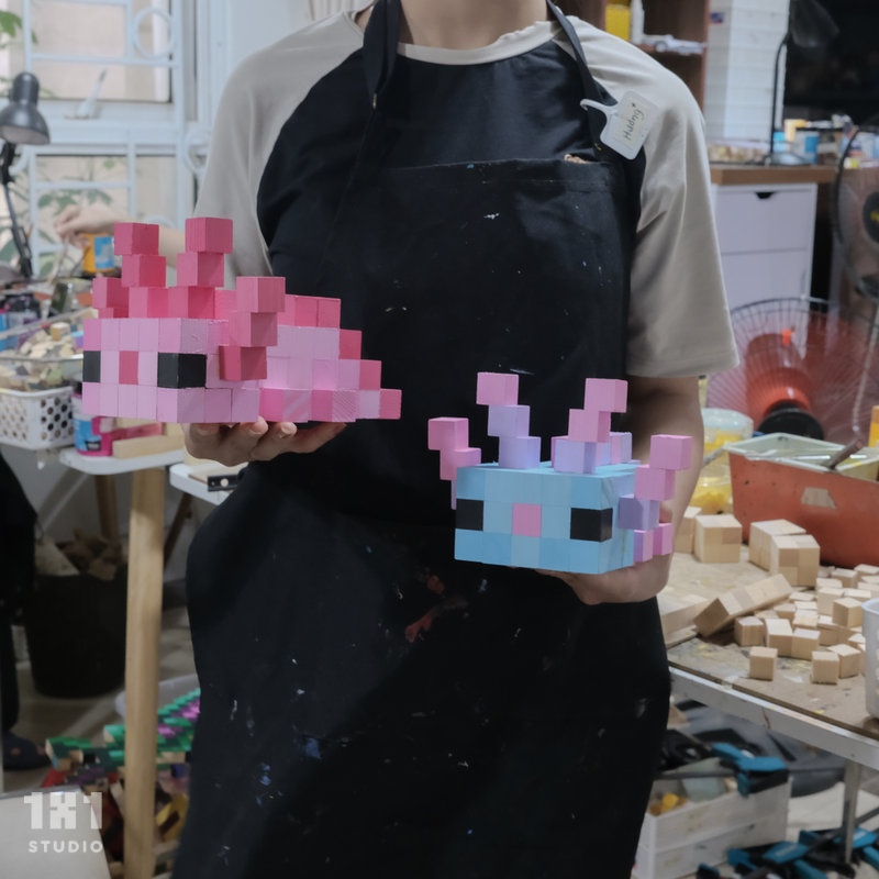 Mô hình Thú AXOLOTL Minecraft, Pet Figure Scale Làm Bằng Gỗ Handmade Hợp Decor Sưu Tập (Hồng/Pastel)