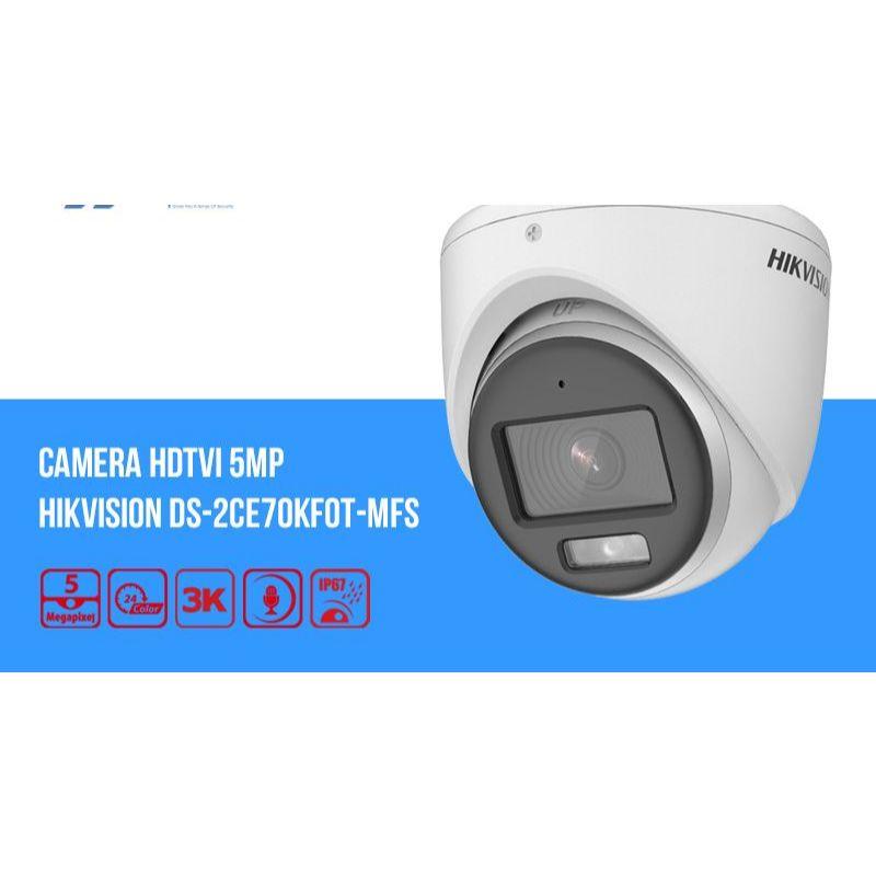 Camera HDTVI có màu ban đêm 5MP HIKVISION DS-2CE70KF0T-MFS Có màu đêm 3K, tích hợp mic, đèn 20m, chuẩn chống nước IP67 - Hàng chính hãng