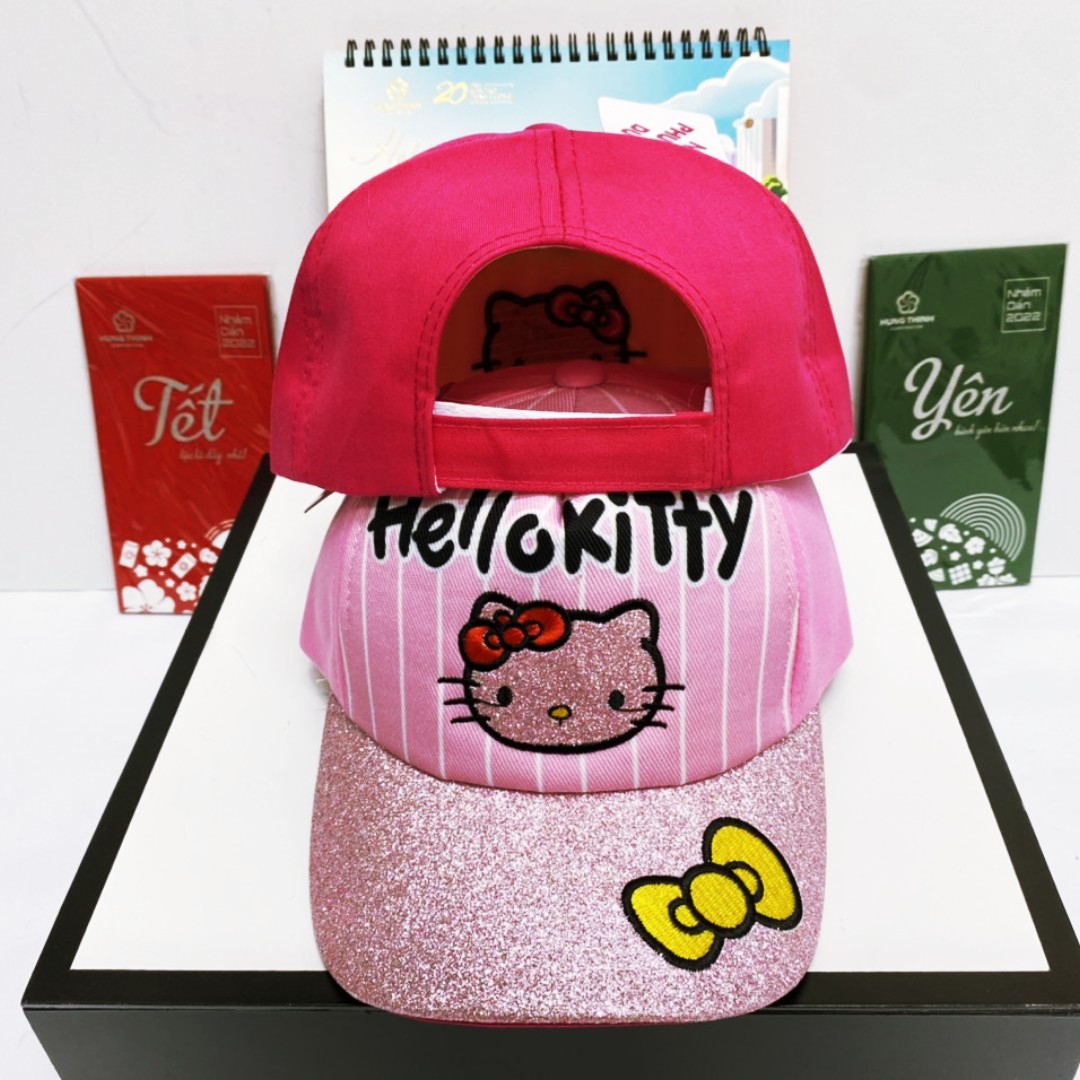 Nón Kết Bé Gái Thêu Hình Mèo Kitty Siêu CuTe /Bé Từ 3 Tuổi -6 Tuổi .
