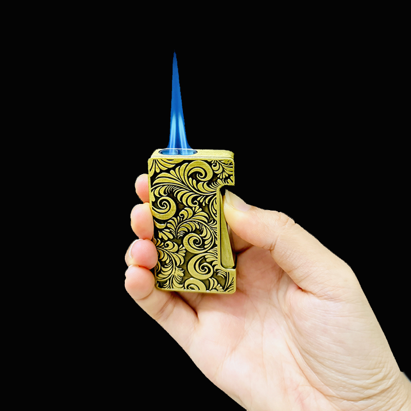 Bật lửa hộp quẹt khè bấm ngang 2 tia khắc nổi hình hoa văn cao cấp - xài gas