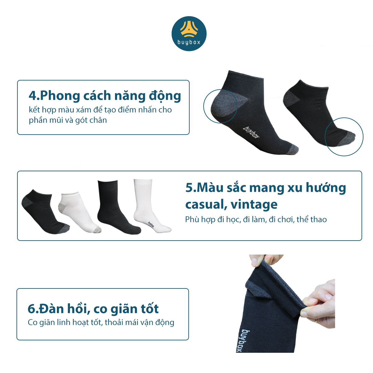 Combo 4 đôi vớ ngắn buybox phong cách unisex, chất liệu cao cấp, thoáng khí, thoải mái khi mang - BuyBox - BBPK214