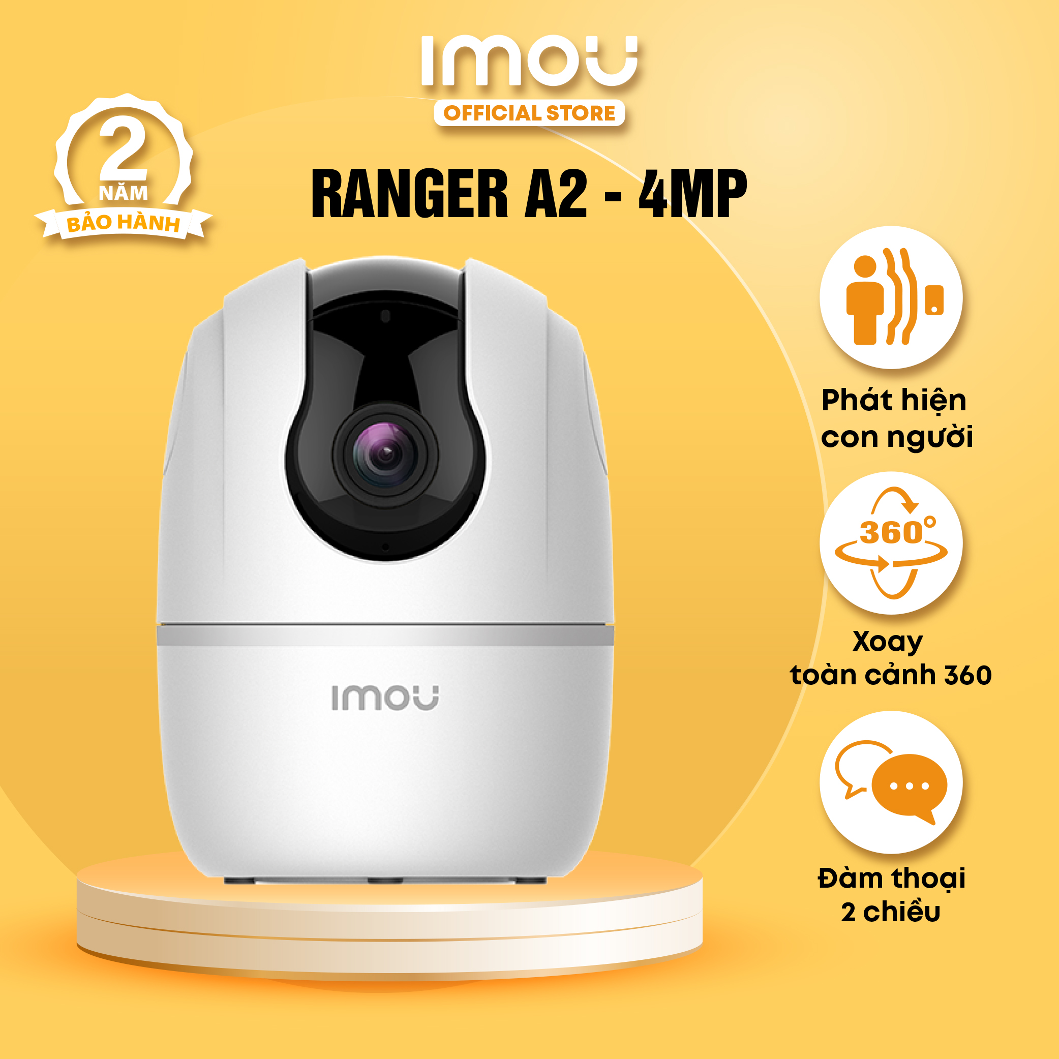 [12.12 Tặng đế] Camera Wifi Imou Ranger A2 (4MP) I Phát hiện con người I Xoay toàn cảnh 360 I Đàm thoại I Hàng chính hãng