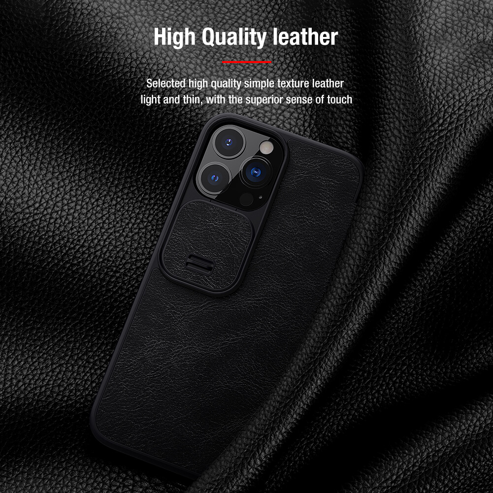 Case bao da chống sốc cho iPhone 13 Pro Max trang bị nắp bảo vệ Camera hiệu Nillkin Qin Pro - hàng nhập khẩu
