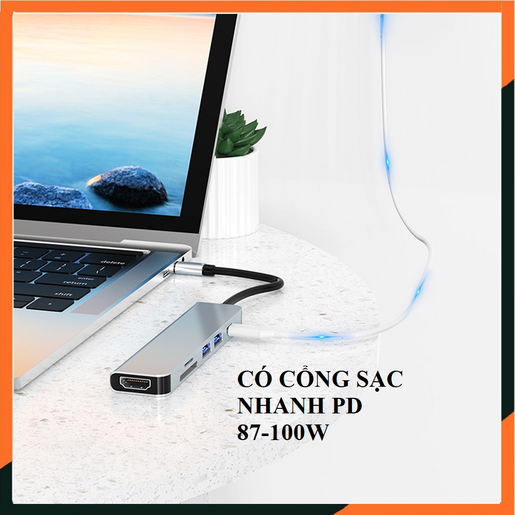 Hub Type C To HDMI 6in1 Chuẩn HDTV, Cổng Chuyển Đổi Type C, Dùng Cho Smartphone, Tivi, Laptop, PC, Máy Chiếu - Hàng Chính Hãng