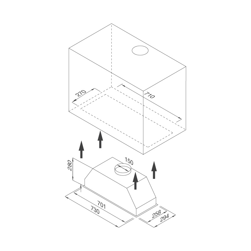 Máy hút khói khử mùi âm tủ Malloca Hidden K-730- Độ Ồn &lt;64dB - Hàng Chính Hãng