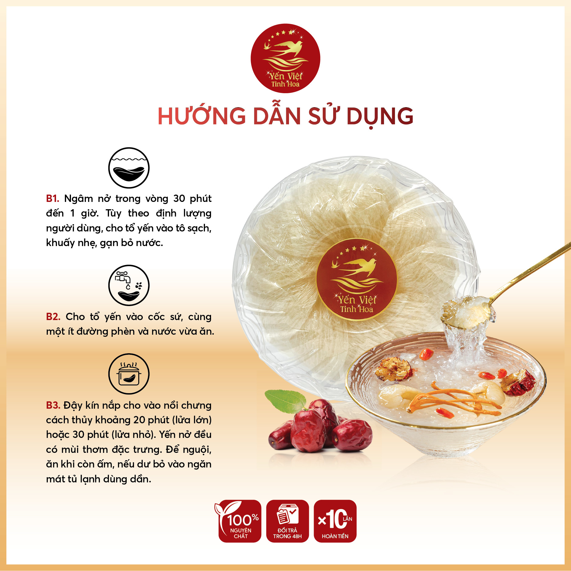 Tổ yến Tinh chế cao cấp 50 gram Yến Việt Tinh Hoa - Hàng chính hãng