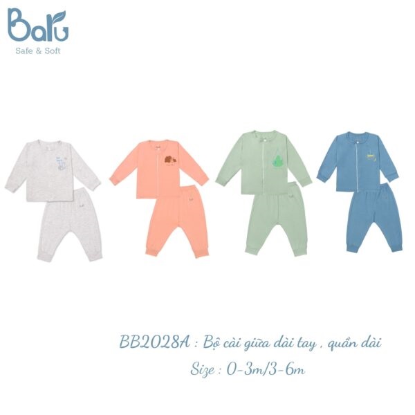 Bộ dài tay cài giữa BARU cho bé chất liệu cotton mềm mại thu đông cho sơ sinh, quần áo trẻ em