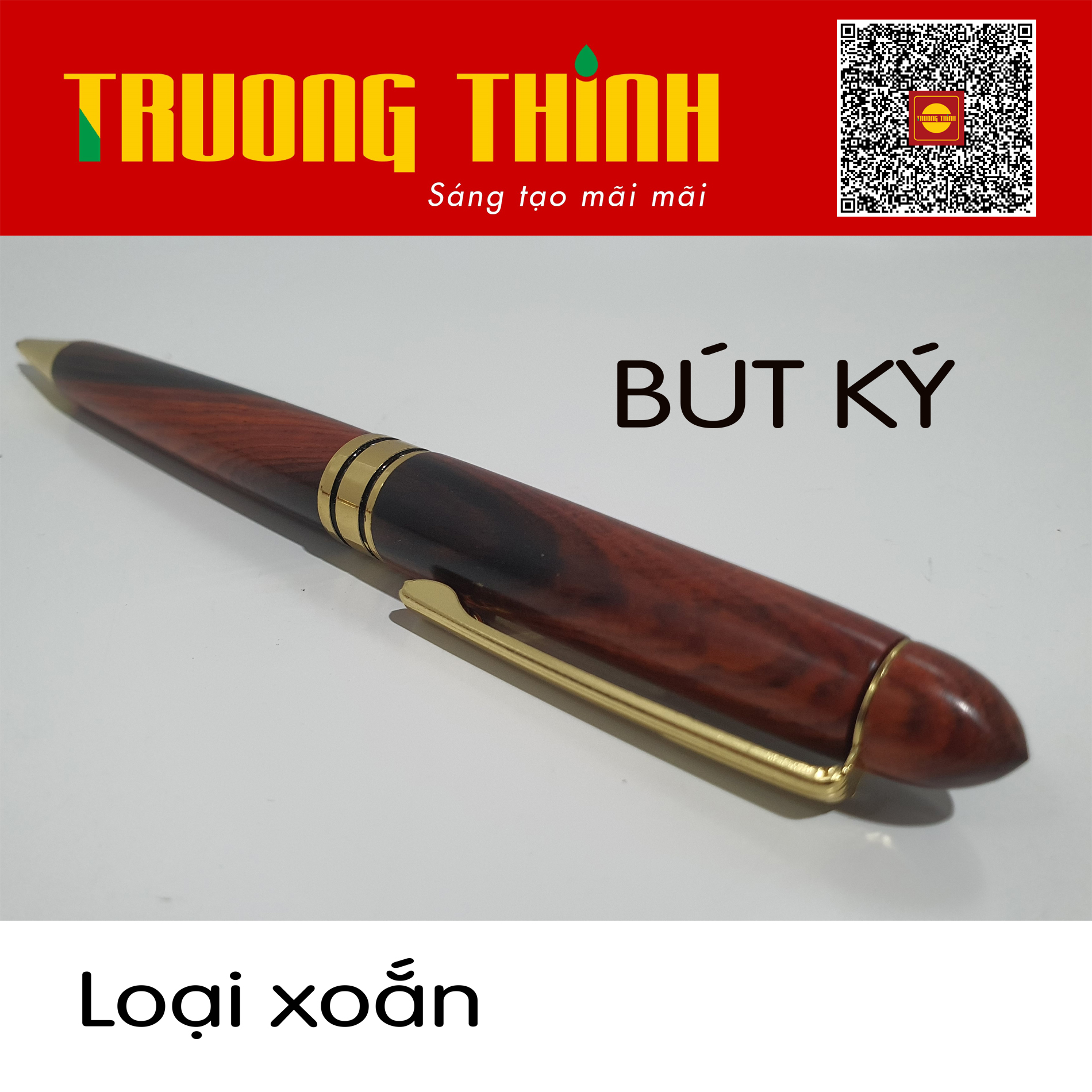 Bút Ký Gỗ Trắc Đỏ Đen Cao Cấp Chính Hãng Trường Thịnh Đẳng Cấp Doanh Nhân - Gắn Đồng Nguyên Khối . Loại Xoắn 15 cm