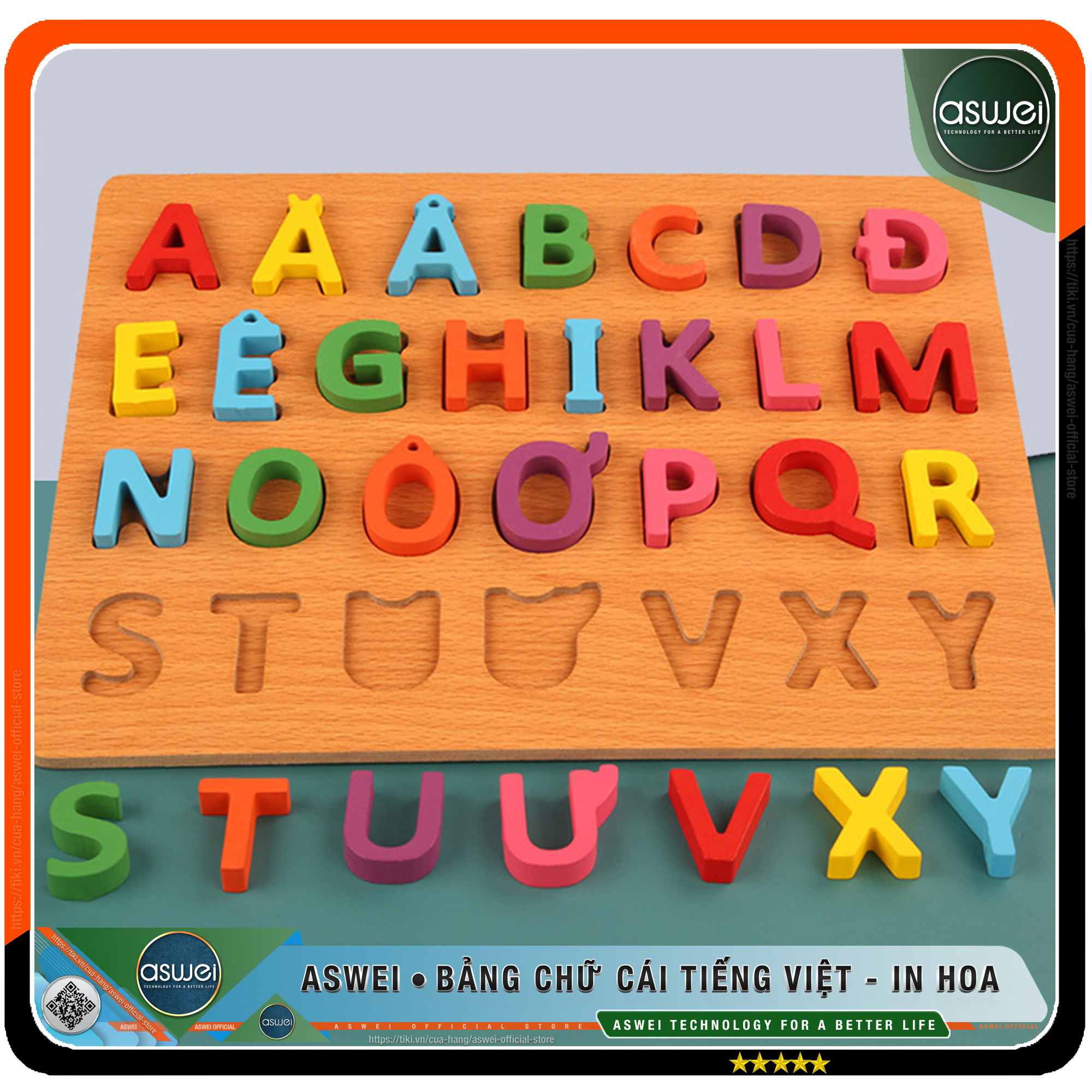Bảng Chữ Cái Cho Bé ASWEI - Bảng Chữ Cái Tiếng Việt Gỗ Nổi, Chất Liệu An Toàn - Đồ Chơi Gỗ Thông Minh Giúp Giáo Dục Sớm Phát Triển Trí Tuệ Và Kỹ Năng - Hàng Chính Hãng