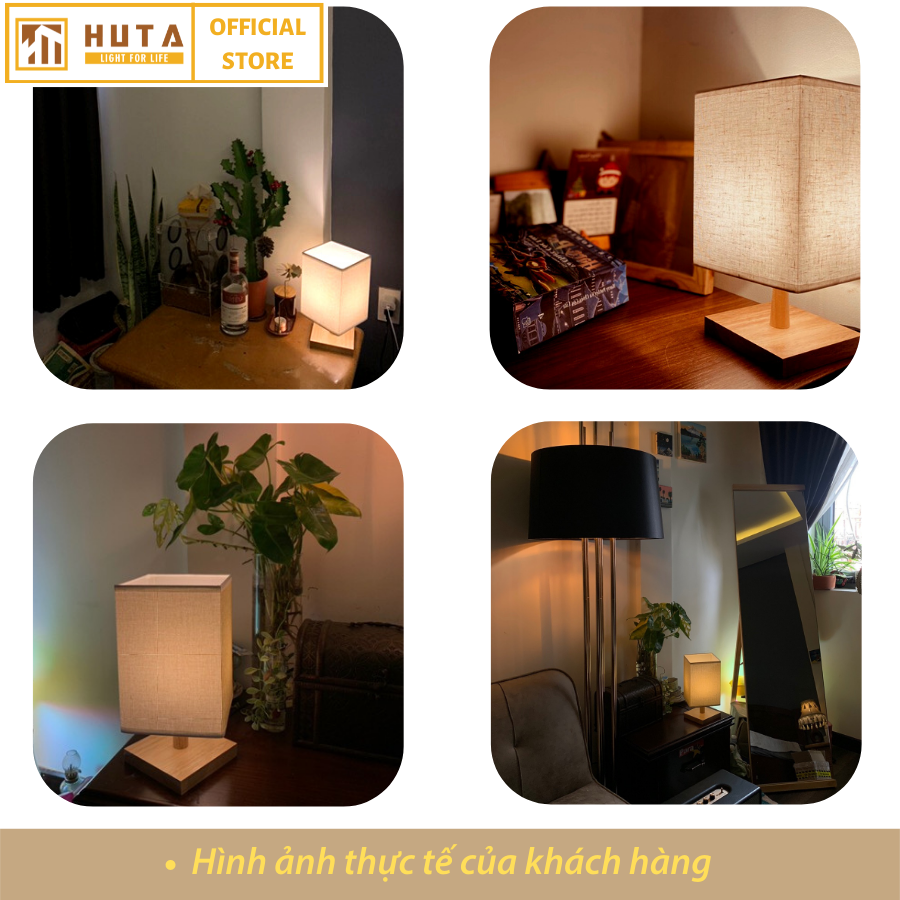 Đèn Ngủ HUTA Light For Life G3 Chao Vuông Độc Đáo Vingtage, Decor Trang Trí Phòng Ngủ, Điều Chỉnh Độ Sáng, Bóng Led Sáng Vàng Tiết Kiệm Điện