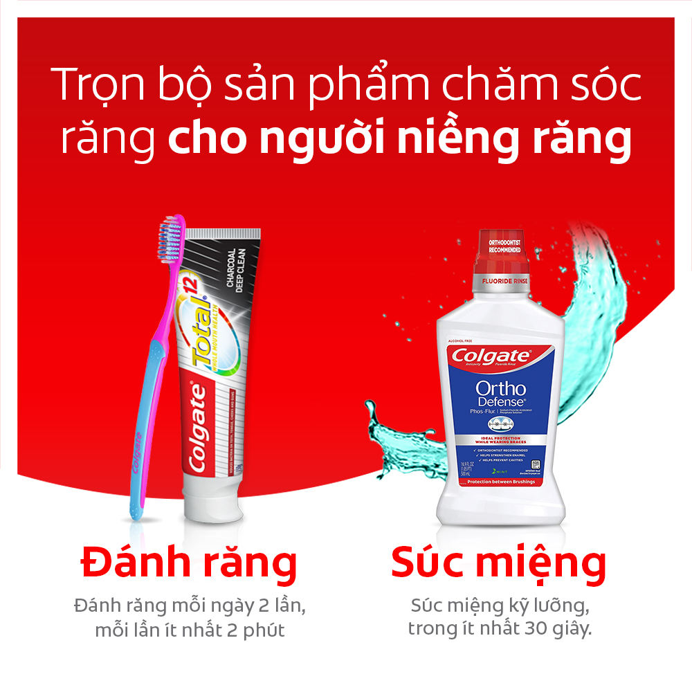 Combo Bàn chải đánh răng Ortho và Nước súc miệng Ortho 500ml dành cho người niềng răng