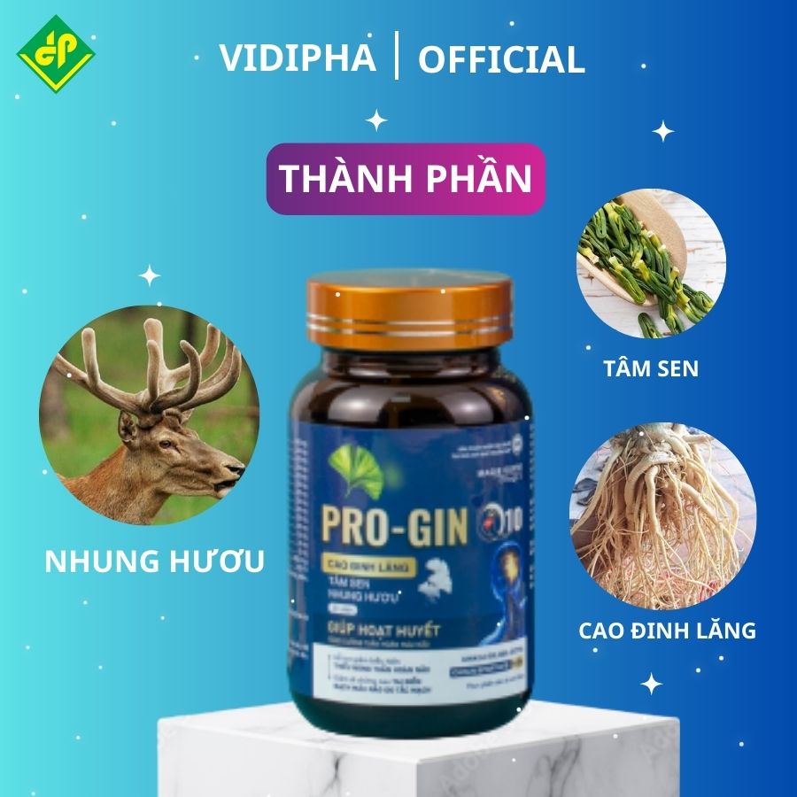 Hoạt huyết dưỡng não PROGIN Q10 - VIDIPHA Giảm Đau Đầu, Mất Ngủ, Suy Nhược Thần Kinh, Tăng Tuần Hoàn Máu Não Hộp 30v