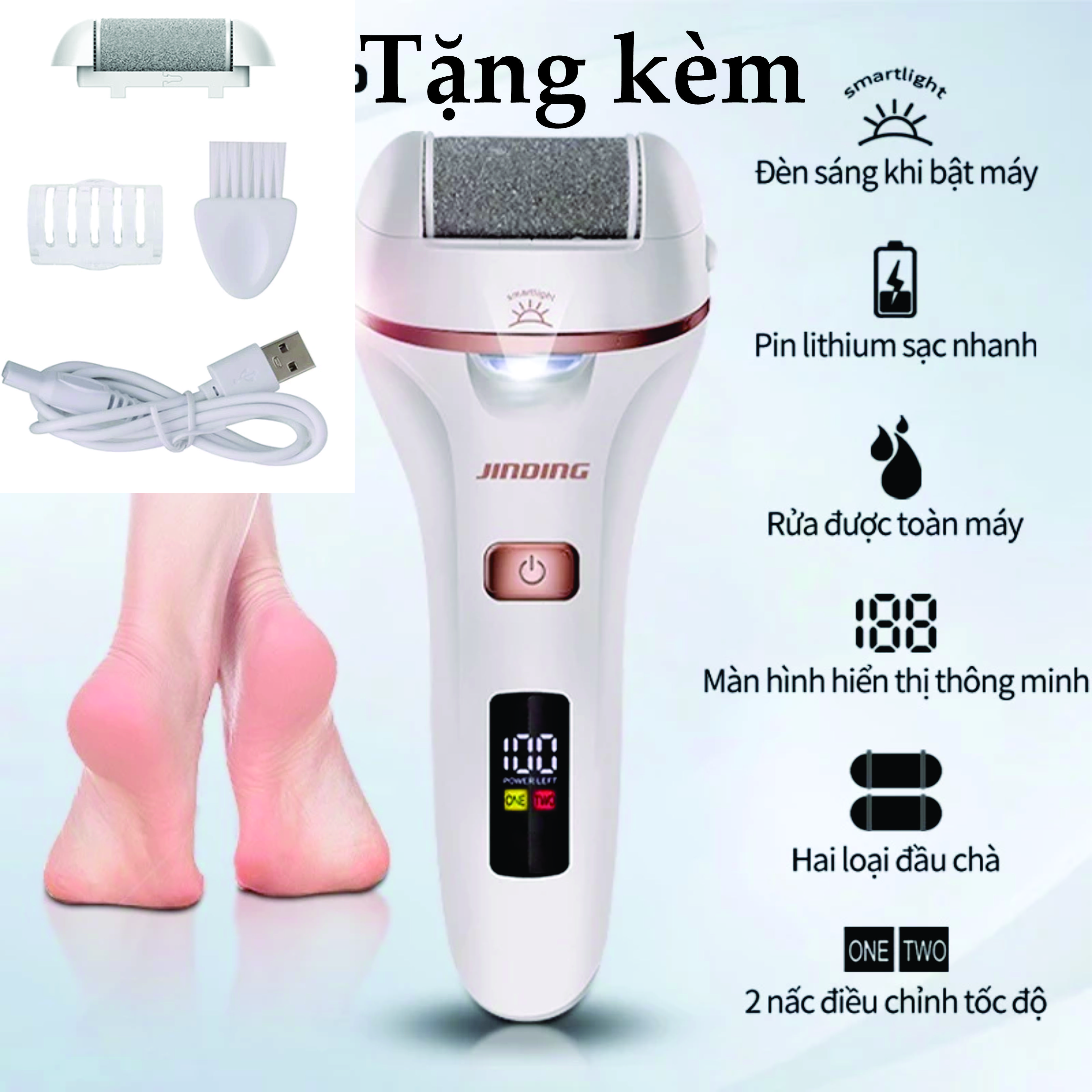 Máy Chà Gót Chân Tẩy Tế Bào Chết Pin Tích Điện 2 Đầu Mài Dụng Cụ Chà Gót Chân Chuyên Dụng Chết An Toàn