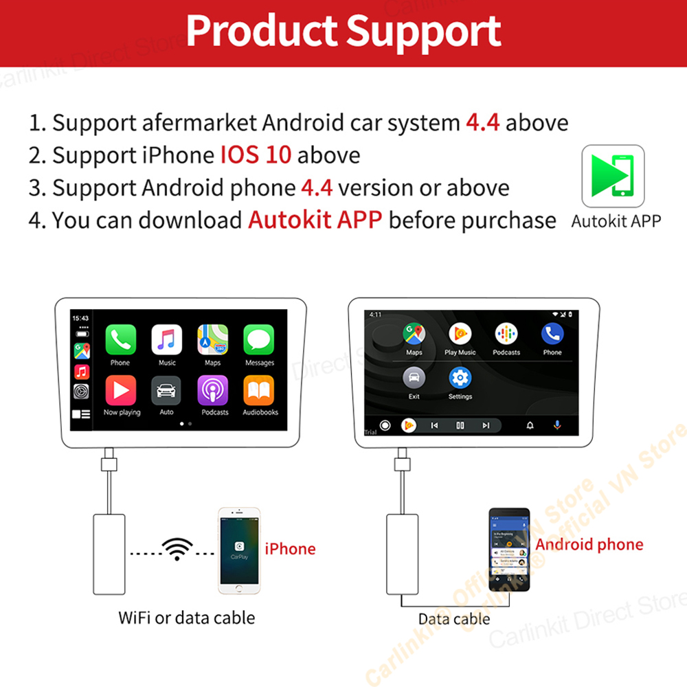 Carlinkit CPC200-AutoKit (MỚI NHẤT)-Bộ Adapter chuyển đổi Apple Carplay có dây sang Apple Carplay không dây cho xe hơi màn Android