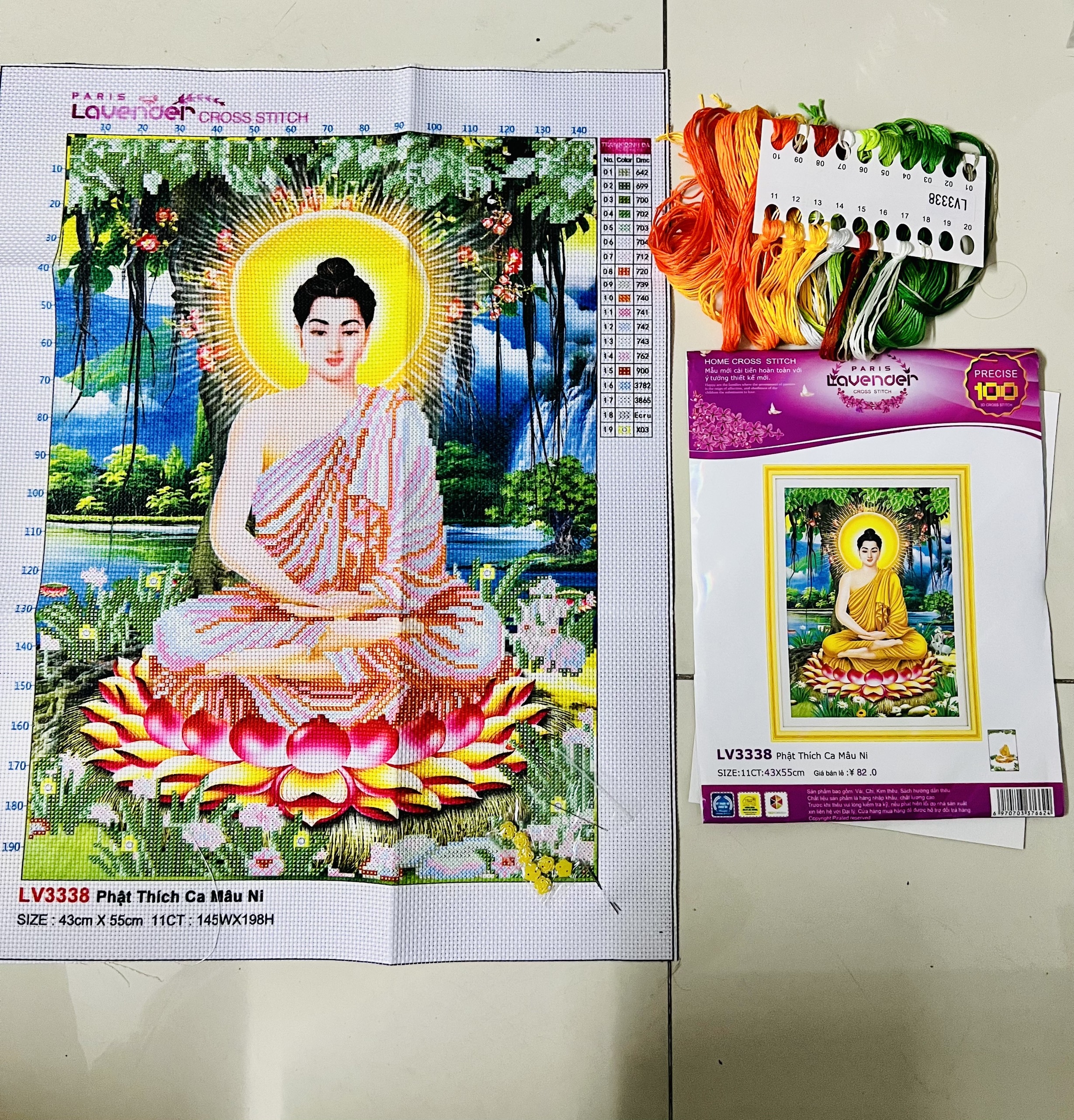 Tranh thêu chữ thập Phật thích ca LV3493, kích thước 40 x 50 cm