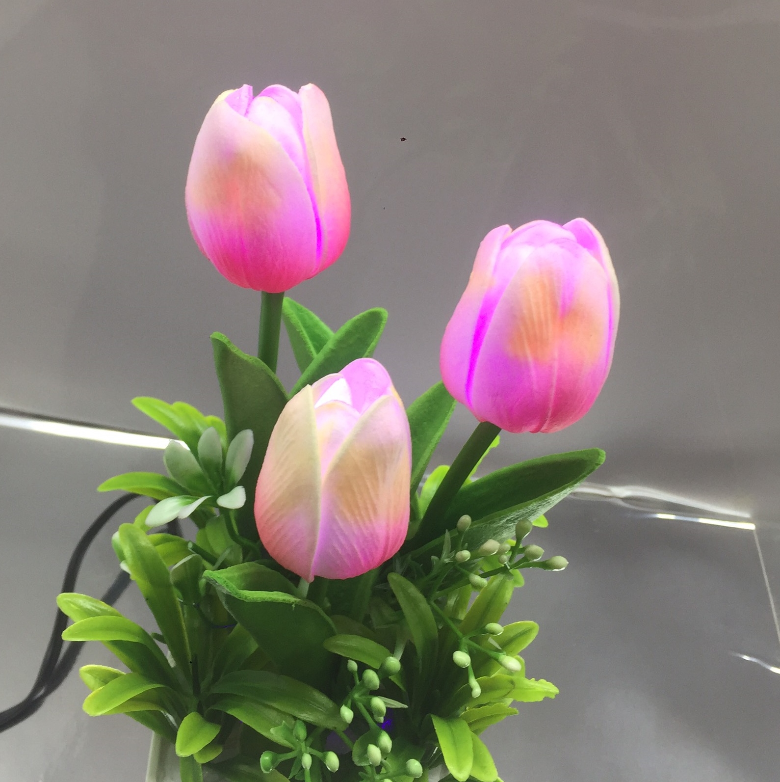 Đèn Ngủ Hoa Tulip PU giống thật 3 bông - Hoa Tulip PU - Hoa giả giống thật.