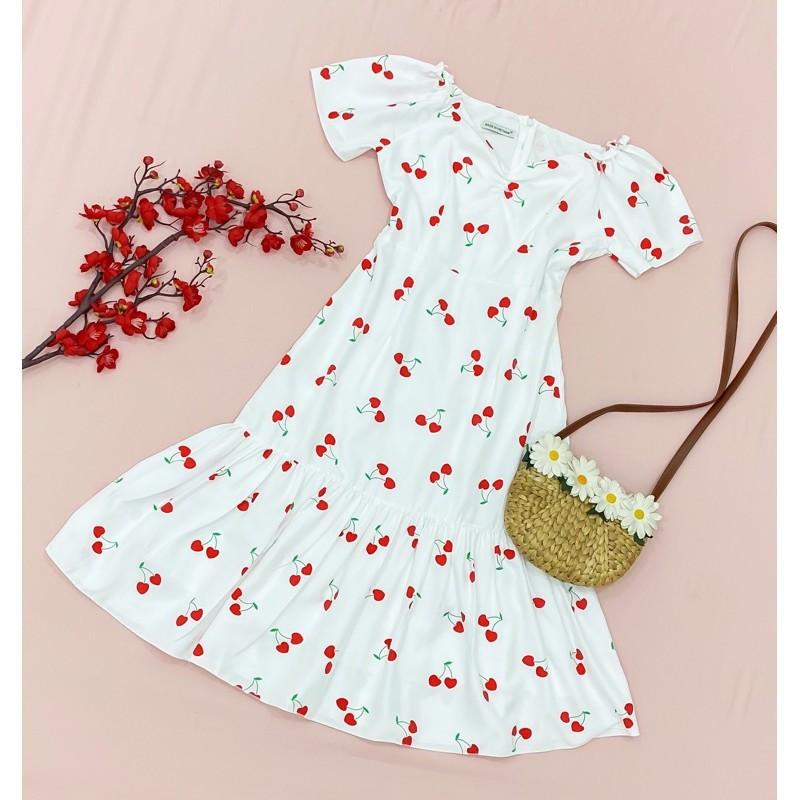 Đầm Suông Dài Đỏ In Cherry
