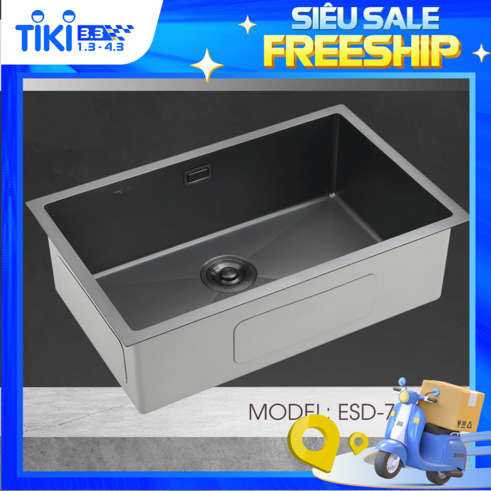 Chậu Rửa Chén Ecalite ESD-7845HB - Lắp Nổi/Lắp Âm - Inox 304 Siêu Bền - 1 Ngăn Cực Rộng - Hàng Chính Hãng