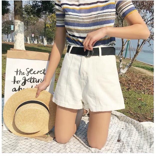 Quần đùi nữ chất kaki, Quần Sooc Đùi Nữ Cạp Cao Ulzzang Thời Trang