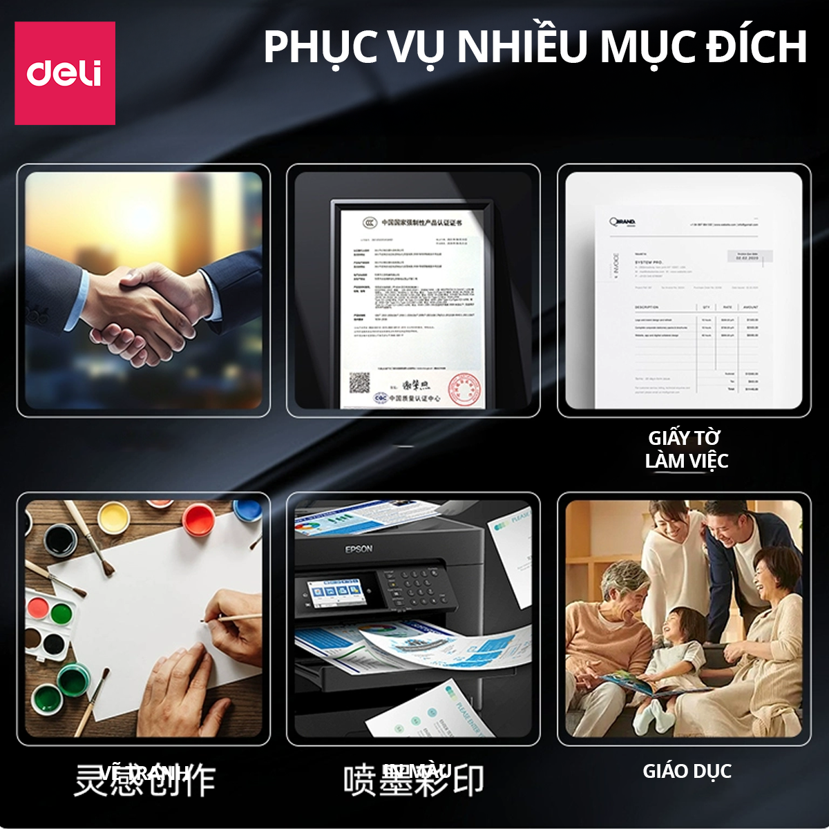 [TẶNG DẬP GHIM + BÚT BI] Thùng 5 Ream Giấy A4 Deli Giấy In Photo Copy 70gsm Chính Hãng Loại Dày Ream 500 Tờ Chống Lóa Giấy Mắt