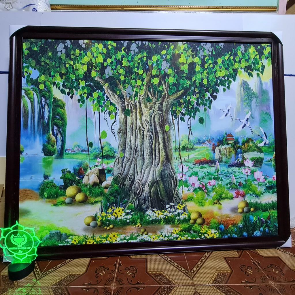 Tranh trúc chỉ in cây bồ đề chuẩn phong thủy 81x126cm
