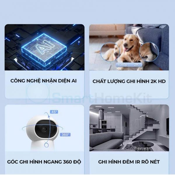 Camera Thông Minh Aqara G3 - Xoay 360 Độ Nét 2K, Nhận Diện Cử Chỉ, Điều Khiển Hồng Ngoại Từ Xa Wifi, Tương Thích HomeKit, Hàng Chính Hãng, BH 12 Tháng