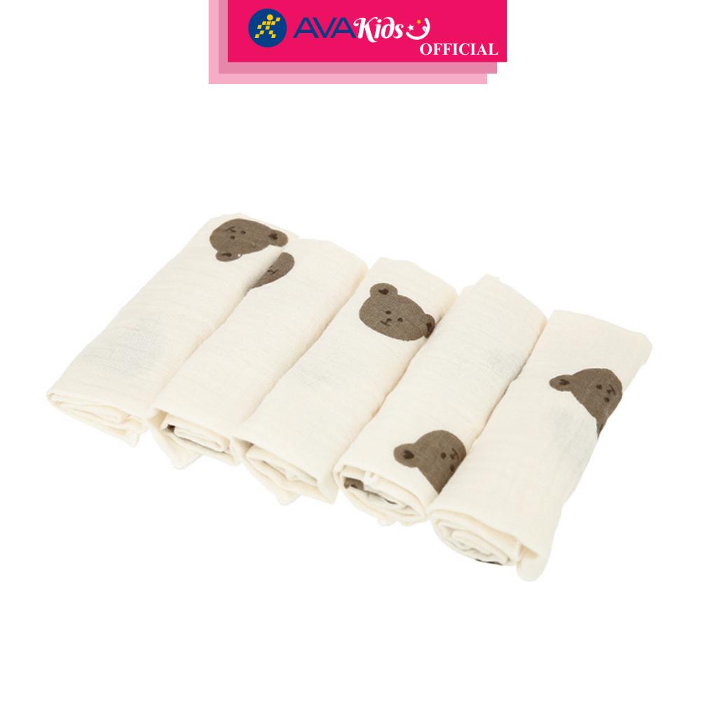 Set 5 cái khăn sữa cotton Bessla 2 lớp 27x27 cm - Gấu bear - Hàng Chính Hãng