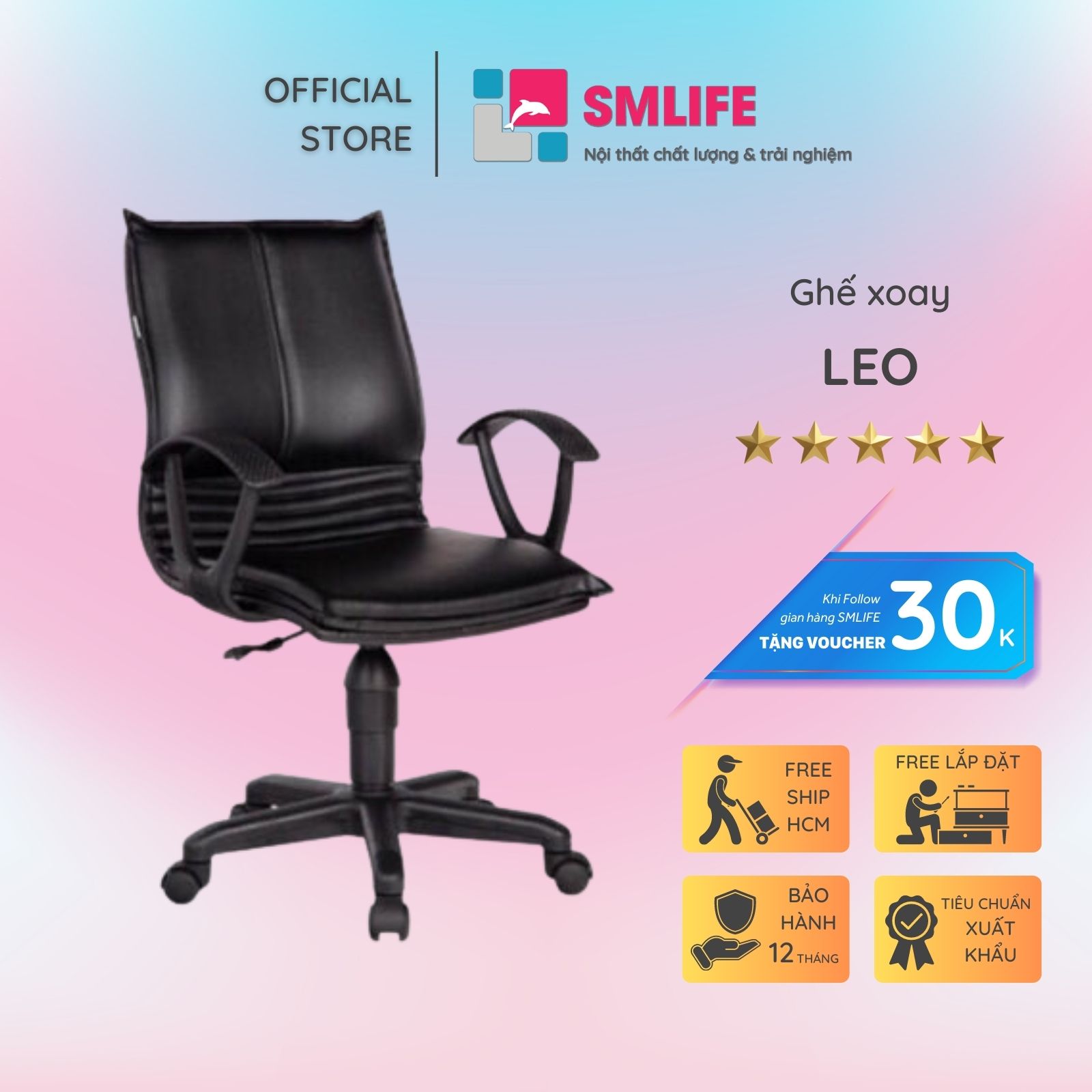 Ghế xoay nhân viên bọc vải SMLIFE Leo