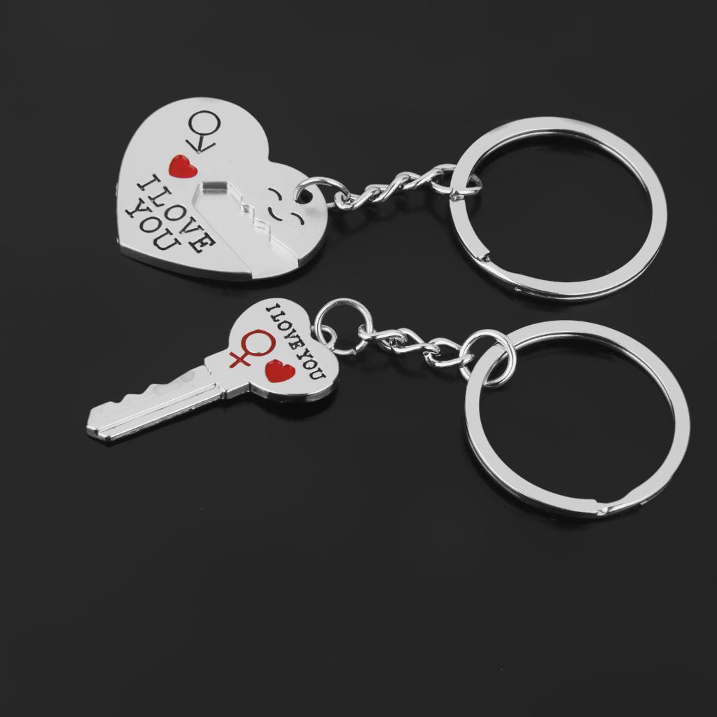 1 Pair Alloy Love Smile Key Heart Shape Pendant Keyring Keychain Set