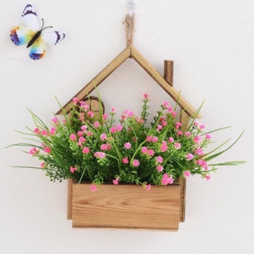 Giỏ hoa treo tường hình ngôi nhà gỗ decor trang trí nhà cửa kích thước 27cmx17.5cmx9.4cm - Lẵng Hoa Đẹp Cắm Sẵn Tặng Kèm Móc Dính 3D