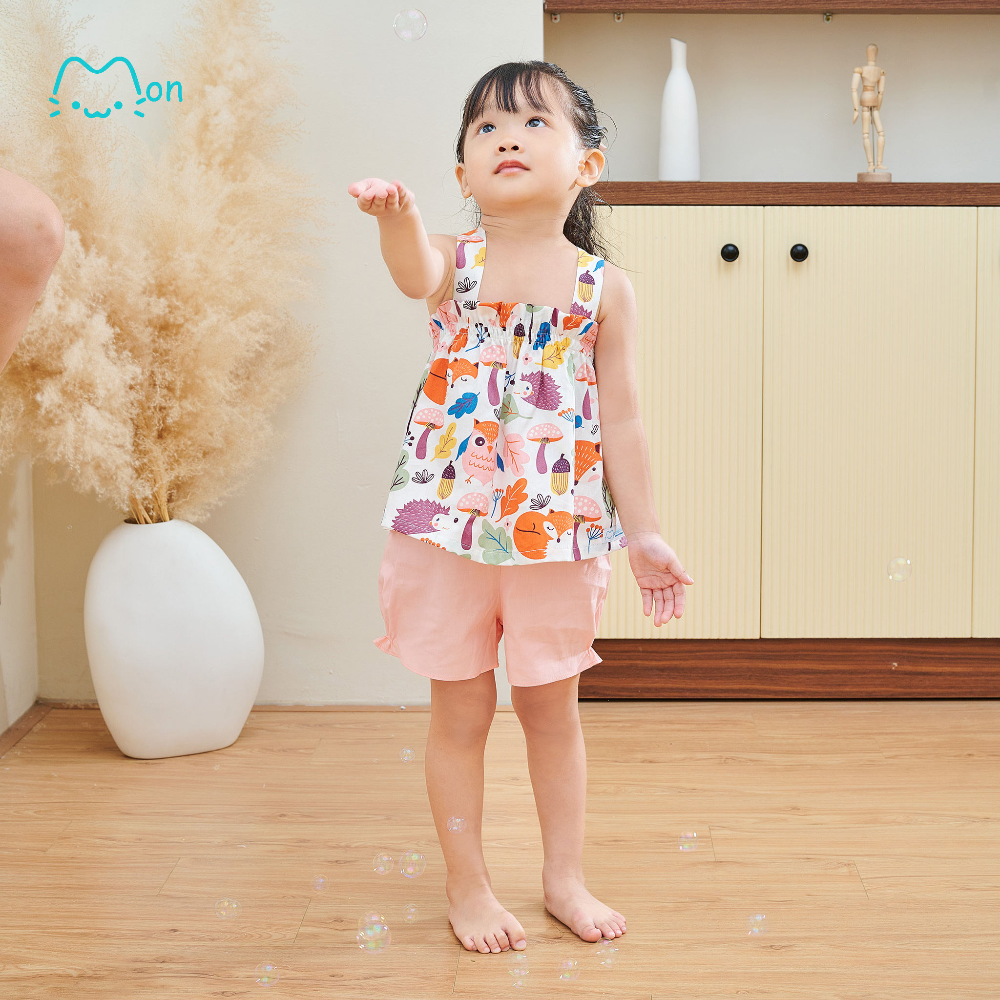 Bộ đồ bé gái mùa hè hai dây chất liệu Cotton cao cấp, nhẹ mát, phù hợp mặc nhà, đi chơi, đi học MonBabies MS2243