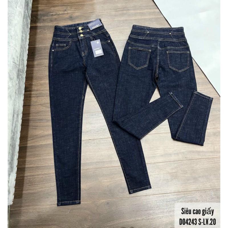 Quần jeans nữ lưng cao 3 nút chất jeans giấy cao cấp - D0424