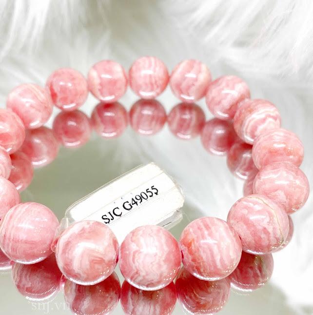 Lắc tay phong thuỷ đá đào hoa rhodochrosite thiên nhiên size 9ly giấy kiểm định SJC