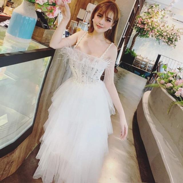 Đầm xoè 2 dây công chúa phối tua rua Cao Cấp - MS162V ( Size M/L đến 57Kg )MM MM