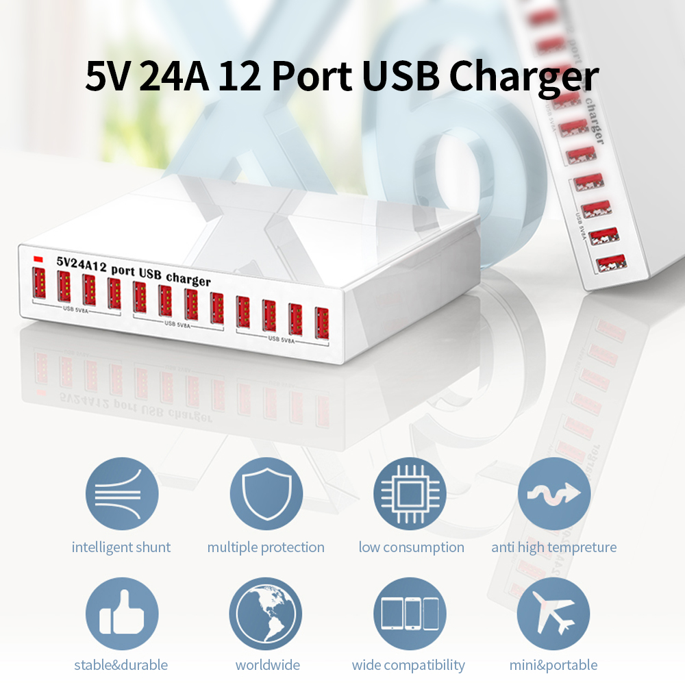 Bộ Sạc Nhanh X6 12 Cổng USB 5V24A Công Suất Cao Cho Điện Thoại Di Động / Máy Tính Bảng