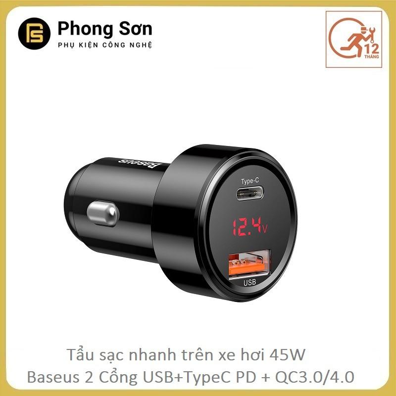 Tẩu sạc cho ô tô Baseus sạc nhanh 45W chuẩn PD , Q.C 3.0 - Hàng Chính Hãng