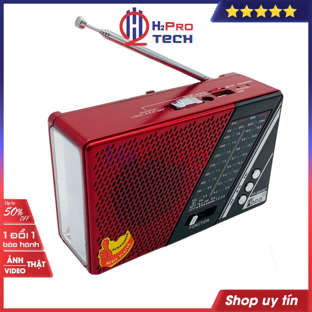 Máy Radio Cầm Tay, Đài Radio Cao Cấp Fepe FP-9002BT Fm, Am, Sw1-4, Bluetooth, Usb, Thẻ Nhớ, Pin Sạc, Đèn Pin-H2pro Tech