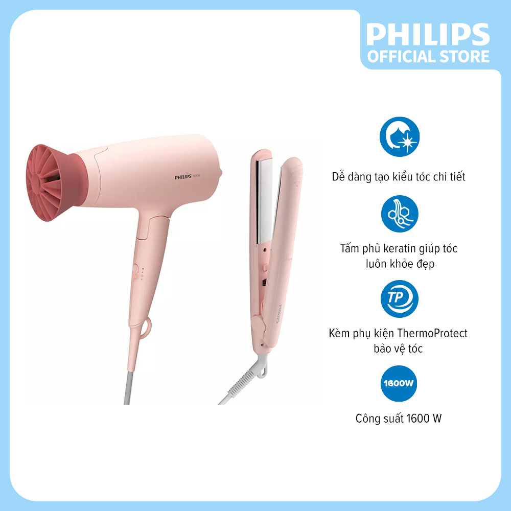 Bộ tạo kiểu tóc Philips BHP398/00 Gồm 1 Máy ép tóc + 1 Máy sấy tóc - tạo kiểu tóc dễ dàng - nhanh - chuyên nghiệp